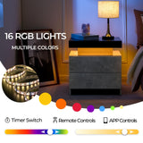 i-aplus Nightstand Set of 2 LED Nightstand with 2 Drawers, Bedside Table with Drawers for Bedroom Furniture, Side Bed Table with LED Light, Grey Black i-aplus