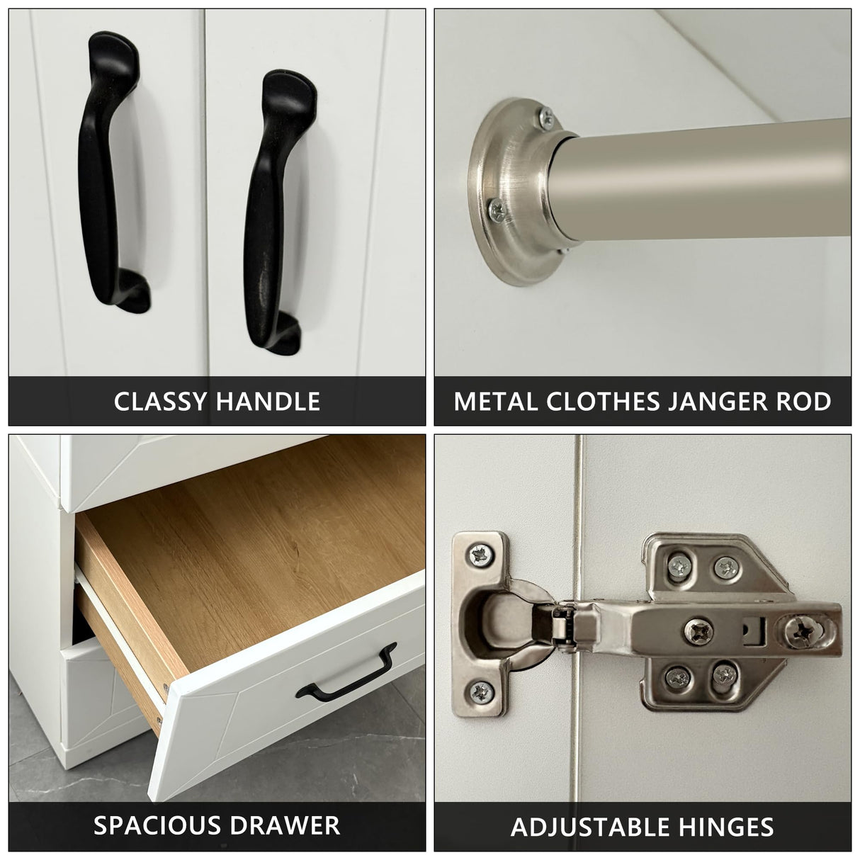 NewBeth 71" Wood Armoire Wardrobe Closet with 2 Doors and 2 Drawers, Clothes Storage Organizer Cabinets with Hanging Rod Freestanding Wardrobe for Bedroom, White (Style 2) NewBeth