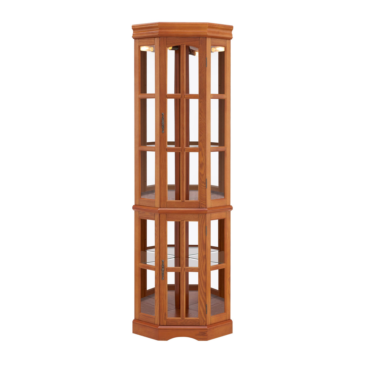 Corner Curio Cabinet with 5 Shelves and Lighting System, Oak(E26 Light Bulb not Included) Generic