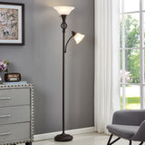 Torchiere Floor Lamp for Living Room, LED Standing Reading Light for Bedroom with Glass Shade for Living Room Corner Bedroom Home Office,Bulbs Included (Red Brown,Glass 2 Head) GyroVu