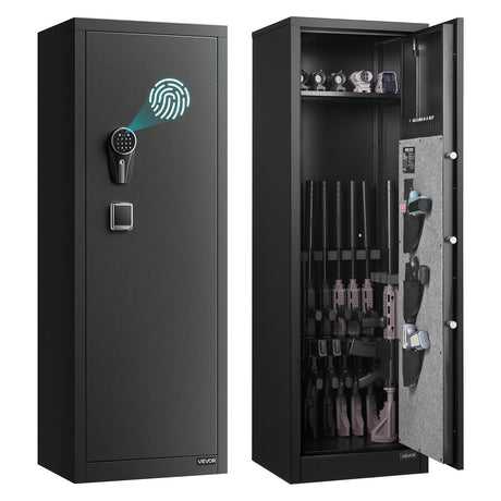 VEVOR 8-10 Gun Safe, Long Gun Cabinet for Rifles and Pistols, Quick Access Fireproof Rifle Safe with 3 Pistol Pockets and Adjustable Racks, Large Digital Cabinet with Fingerprint and Password Lock VEVOR
