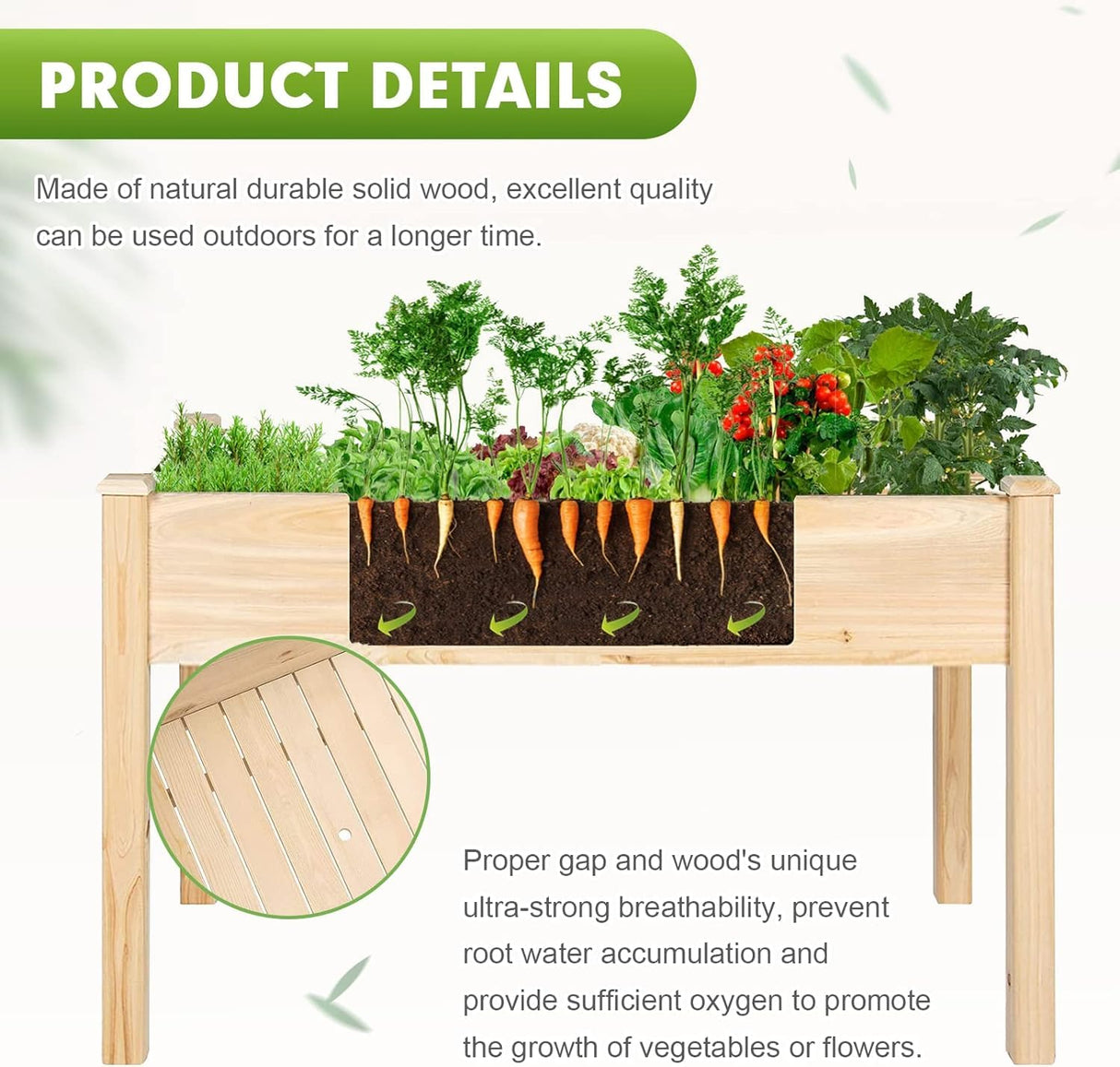 SUNCROWN Outdoor 4 FT Wooden Raised Garden Bed Elevated Planter Box Stand for Vegetables Fruits Herb Grow, Patio or Yard Gardening SUNCROWN