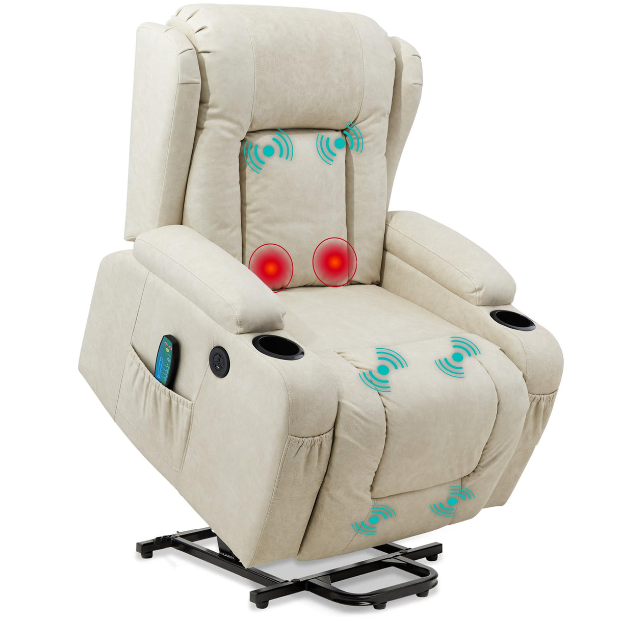 Best Choice Products PU Leather Electric Power Lift Chair, Recliner Massage Chair, Adjustable Furniture for Back, Legs w/ 3 Positions, USB Port, Heat, Cupholders, Easy-to-Reach Side Button - Beige Best Choice Products
