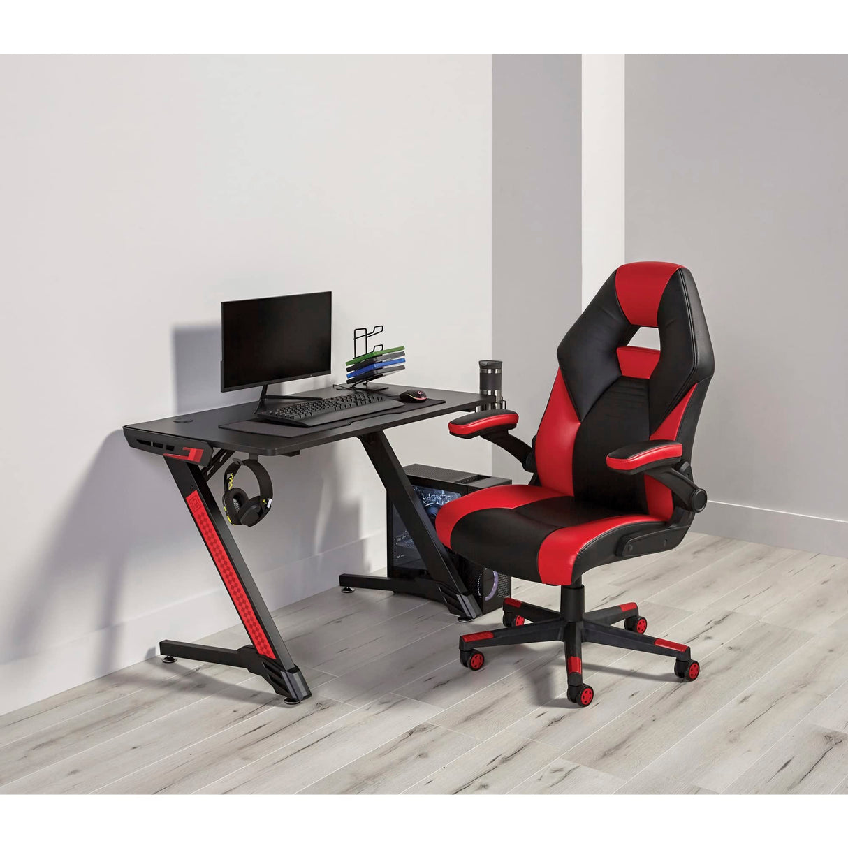 RS Gaming™ RGX Faux Leather High-Back Gaming Office Chair, Black/Red, BIFMA Compliant Realspace