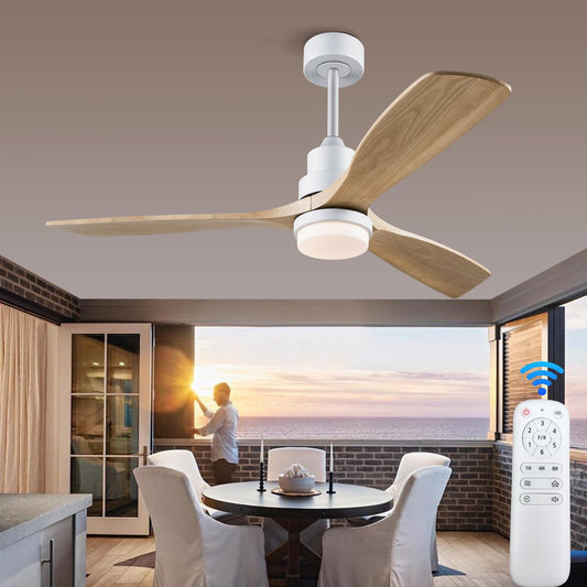 BOJUE 52 Inch Ceiling Fans with Light Remote Control,Indoor Outdoor Ceiling Fan for Patio Living Room,Bedroom,Office,Summer House,Etc