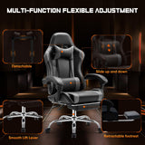 Sweetcrispy Video Game Desk Chair - Ergonomic Computer with Footrest and Comfy Lumbar Support, PU Leather Recliner with Headrest, Fixed Up Armrest, Height Adjustable with 360° Swivel, for Adults, Grey Sweetcrispy