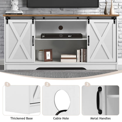 4 EVER WINNER White TV Stand for 65 Inch TV, 58" Farmhouse Entertainment Center with Sliding Barn Doors for Televisions up to 65+ Inch, TV Stand 65 Inch with Adjustable Shelf for Living Room