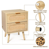 HOPUBUY Nightstands Set of 2 with Rattan Drawer, Modern Night Stand for Bedrooms, Wooden 2 Drawer Bedside Table Side Table for Small Place Living Room and Bedroom (Brown, 2 drawers 2 Pack) HOPUBUY
