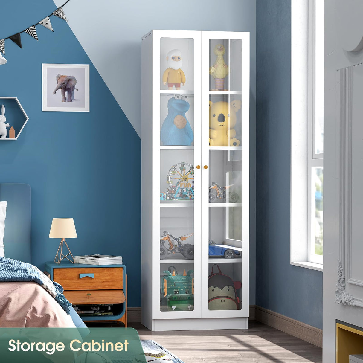 IRONMIX Modern Display Cabinet with Doors, Metal Curio Display Cabinet with Adjustable Shelves, 70.87" H China Cabinet, White Book Shelf with Storage Cabinet for Home Office Living Room IRONMIX