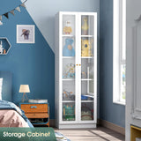 IRONMIX Modern Display Cabinet with Doors, Metal Curio Display Cabinet with Adjustable Shelves, 70.87" H China Cabinet, White Book Shelf with Storage Cabinet for Home Office Living Room IRONMIX