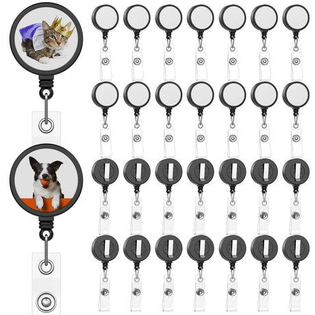 28 Pieces Blank Sublimation Blanks Tag Holder Sublimation Retractable Badge Holder DIY Retractable Heat Transfer ID Badge Holder with Clip for ID Card Holders, Keys, Name Tag (Black) Zonon