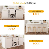 homary Kitchen Island 72" Modern White Melamine Islands Table with Wine Storage & Seating Space Sturdy Board Kitchen Cabinet with Extra Storage for Home homary