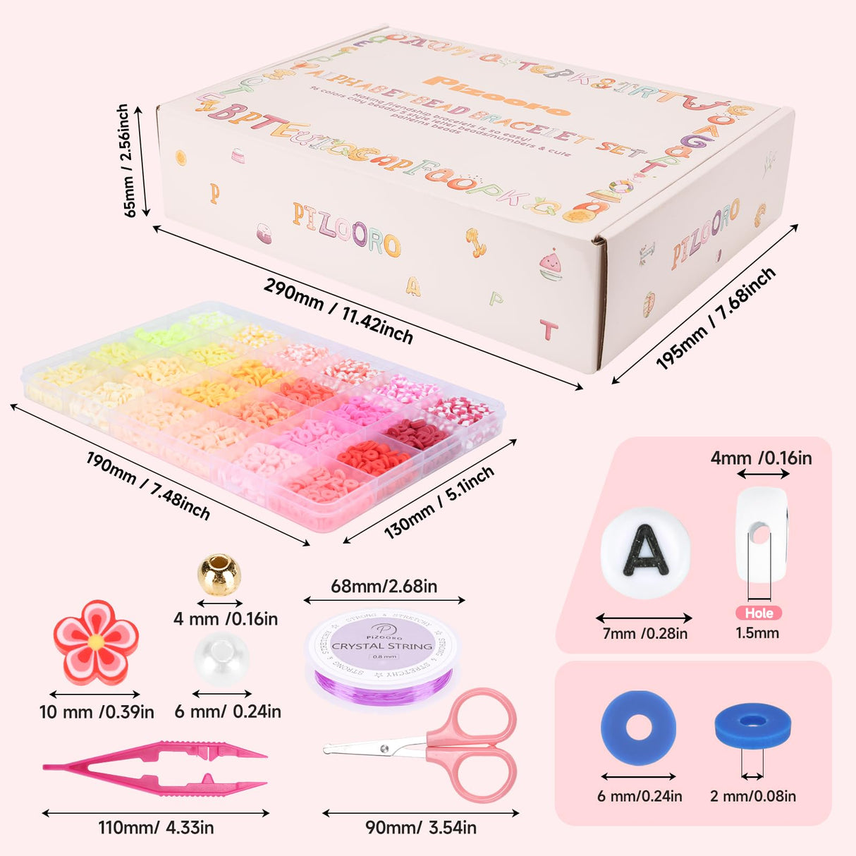 Pizooro Friendship Bracelet Kit with 96 Colors,13440 Clay Beads,1470 Letter Beads for Jewelry Making - 5 Styles of Round Alphabet, Number& Pattern Beads with 4 Elastic Strings, Crafts Gift for Teens Pizooro