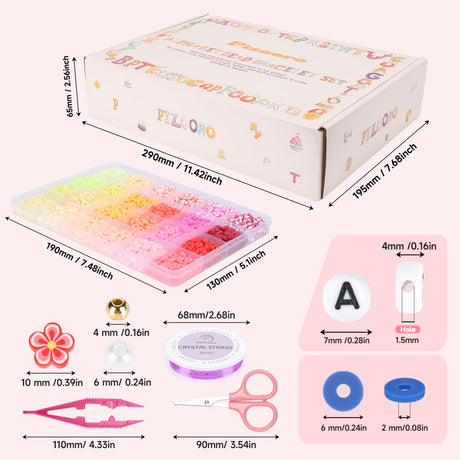 Pizooro Friendship Bracelet Kit with 96 Colors,13440 Clay Beads,1470 Letter Beads for Jewelry Making - 5 Styles of Round Alphabet, Number& Pattern Beads with 4 Elastic Strings, Crafts Gift for Teens Pizooro