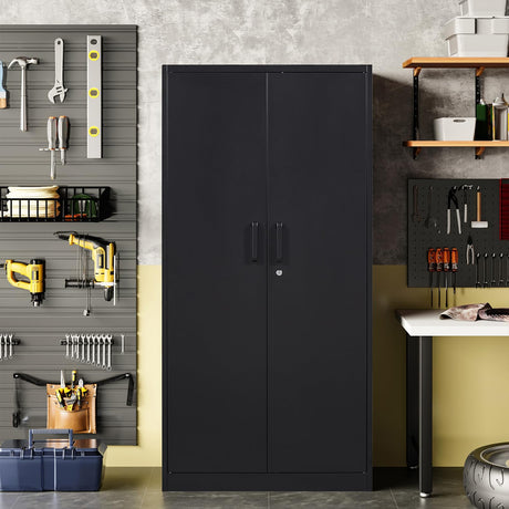 Anxxsu Metal Garage Storage Cabinet, 71" Locking Storage Cabinet with 2 Doors and 5 Adjustable Shelves, Lockable Metal Cabinet for Anxxsu