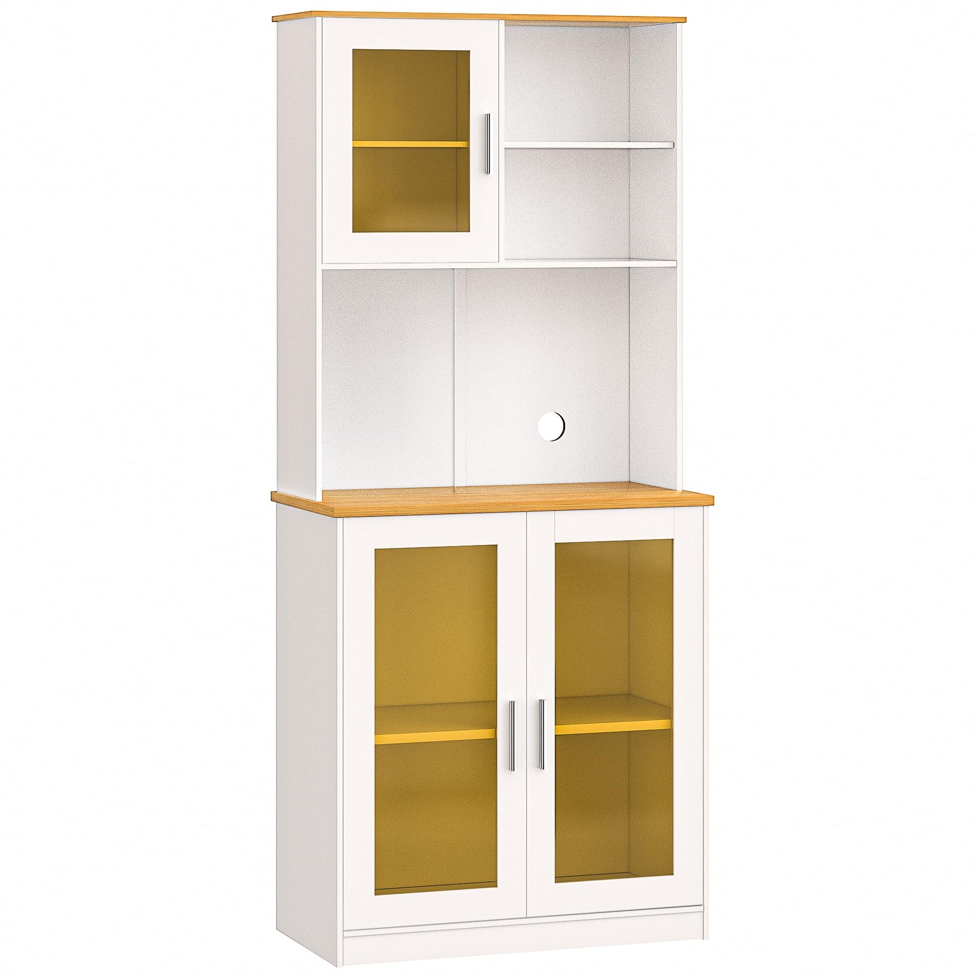 VECELO 72'' Kitchen Pantry Cabinet Free Standing Buffet Hutch with Multi Open Shelves Spacious Countertop and Cupboard, Large Capacity Storage Organizer for Living Dining Room Entryway, White - WoodArtSupply