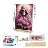 HeeBenor Skeleton Paint by Numbers Kit for Adults with Frame, Rose Skull Paint by Number with Easel, DIY Easy Adult Paint by Number Kits on Canvas Framed 8x12 Inch for Home Wall Decor HeeBenor