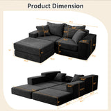 Modular Sectional Loveseat Cloud Sofa, Boneless Couch with Non Slip Base, Modern Sleeper Sofa for Customizable Living Spaces, Cozy Modular Couch with L-Shape Chaise, Deep Seat & No Assembly, Black CozyMine