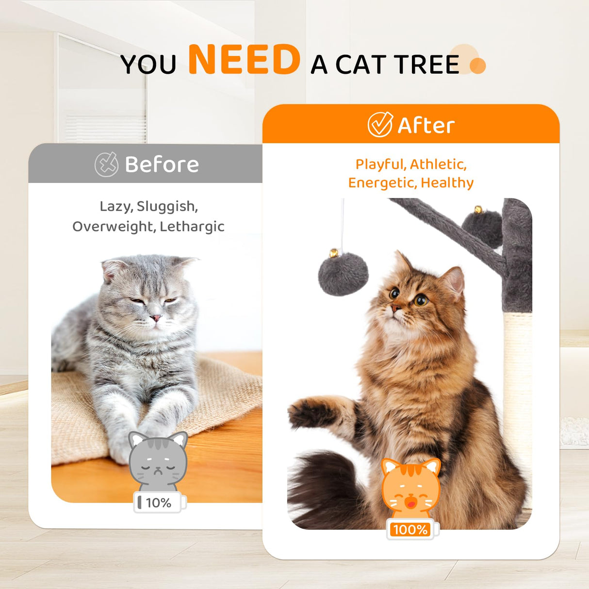 VINGLI Cat Tree Tower with Litter Box, Houses for Indoor Kittens, 53" All-in-1 Wooden Cats Condo, Cat Tower wih Scratching Posts, Hidden Cat Washroom Furniture, Gray VINGLI