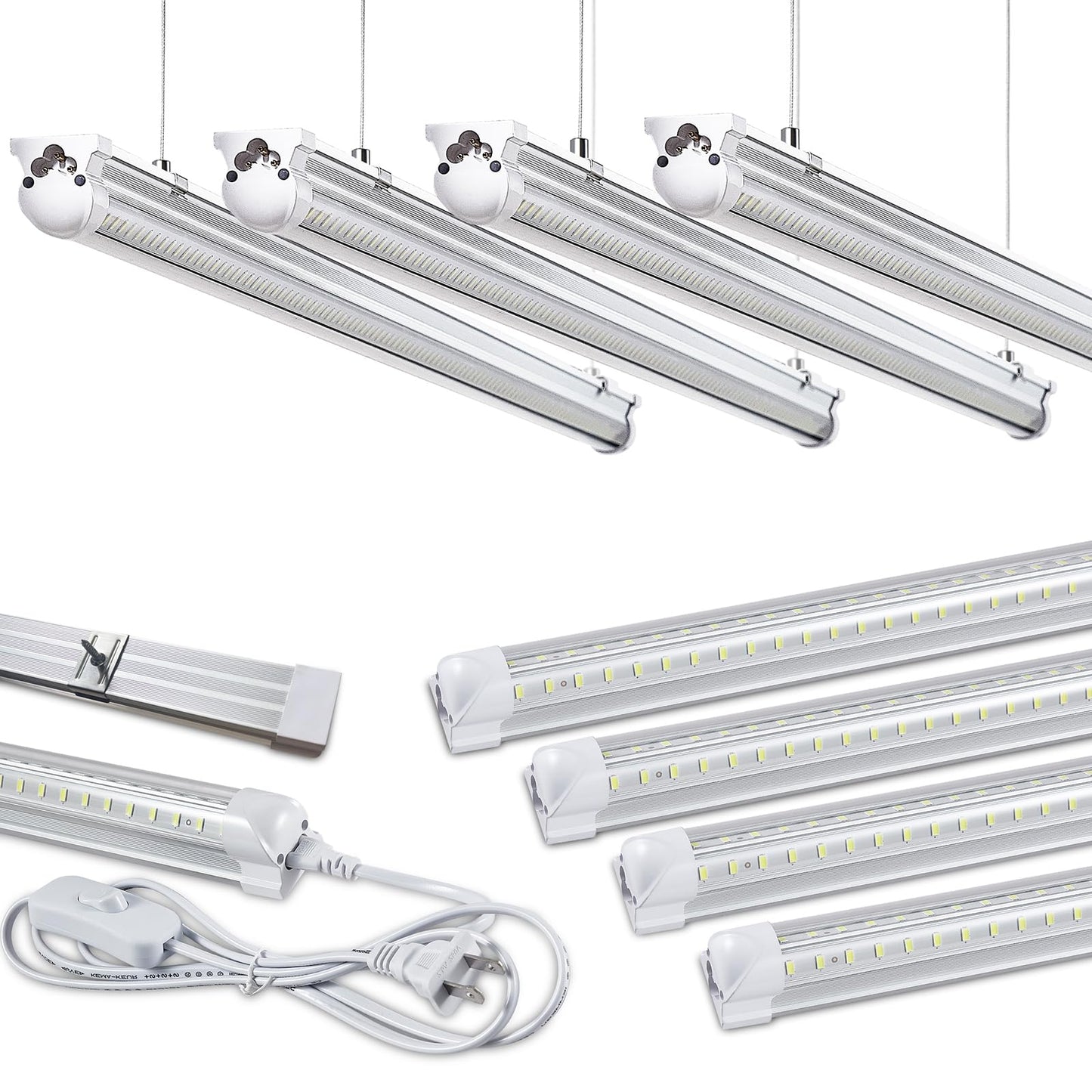 Skymoatled 8Pack 8FT LED Shop Light Garage Light,100W 6000K White Light 15000LM Super Bright,Hanging/Surface Mount,Linkable T8 LED Tube Lights for Garage,Warehouse, Workshop,Plug and Play - WoodArtSupply