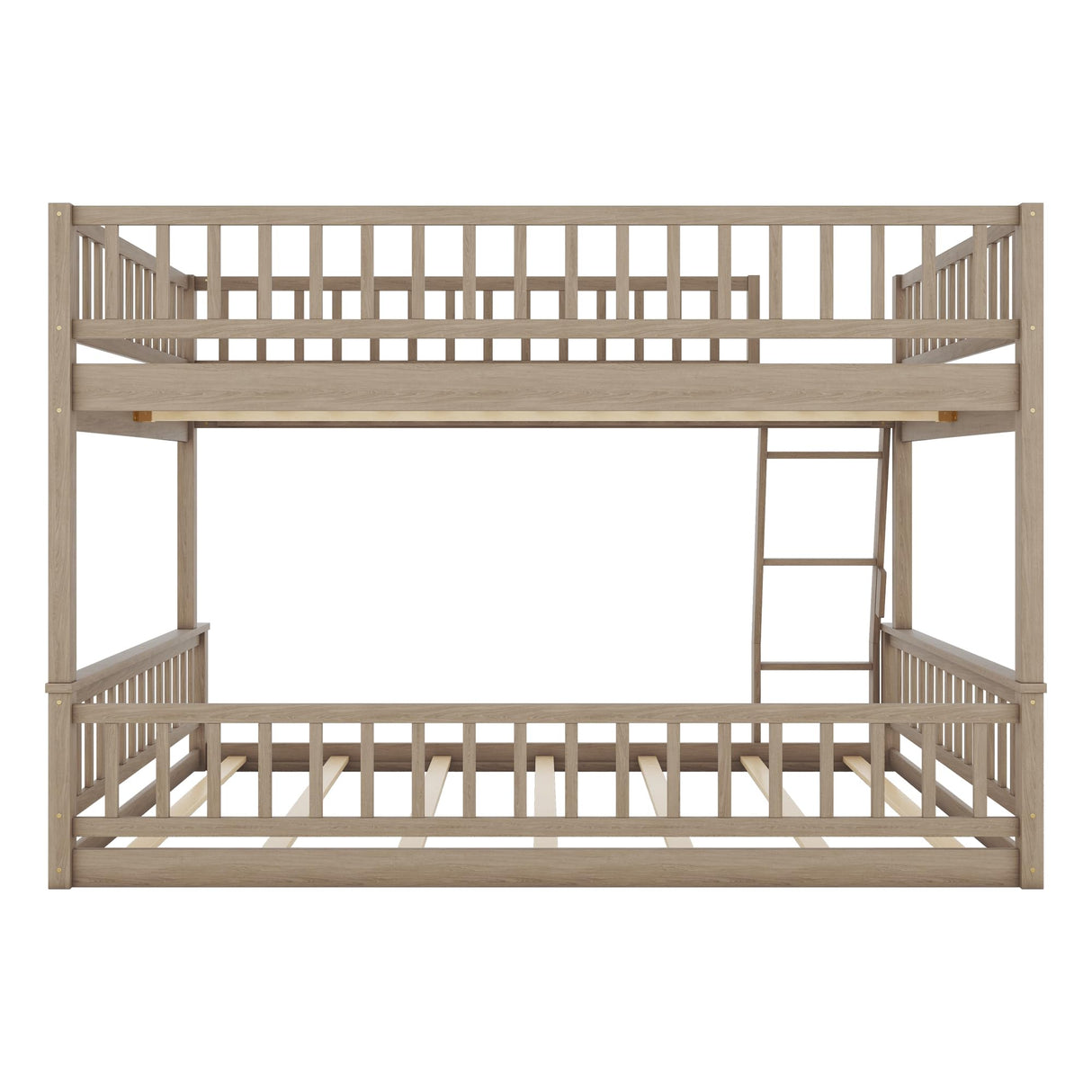 Harper & Bright Designs Full XL Over Queen Bunk Bed, Floor Bunk Bed Wood Frame with Ladder and Guardrails, for Kids Teens Adults - Walnut Harper & Bright Designs