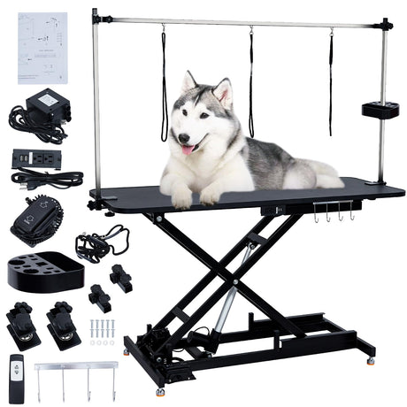 GarveeLife 48" Hydraulic Dog Grooming Table for Pet, Heavy Duty Structural Hydraulic Max Load 350Lbs Professional Pet Grooming Table with Adjustable Overhead Arm & Noose Height Range 9.4''-39.4'' GarveeLife