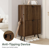 Smuxee Shoe Cabinet with 2 Flip Drawers, 23.6" Walnut Hidden Shoe Storage Cabinet with Fluted Design, Freestanding Shoe Organizer Cabinet for Entryway, Hallway, Closet, Living Room Smuxee