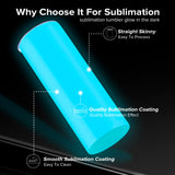 FASTSUB 6 Pack Glow in the Dark Sublimation Tumblers 20 oz Blank Bulk Luminous Cups Straight Stainless Steel Double Wall Vacuum Insulated with Lids and Straws for Tumbler Heat Press White Turn Blue FASTSUB
