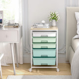 Craft cart,Rolling Cart with Drawers,Storage Cart with 5 Drawers and Wooden Tabletop for Under Desk Organizers and Storage,Green SYKIARIOL