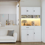 FJTJBSI 72" Kitchen Pantry Cabinet with Charging Station and LED Light Tall Pantry Storage Cabinet with Adjustable Shelves Freestanding Kitchen Hutch with Countertop for Dining Room White FJTJBSI