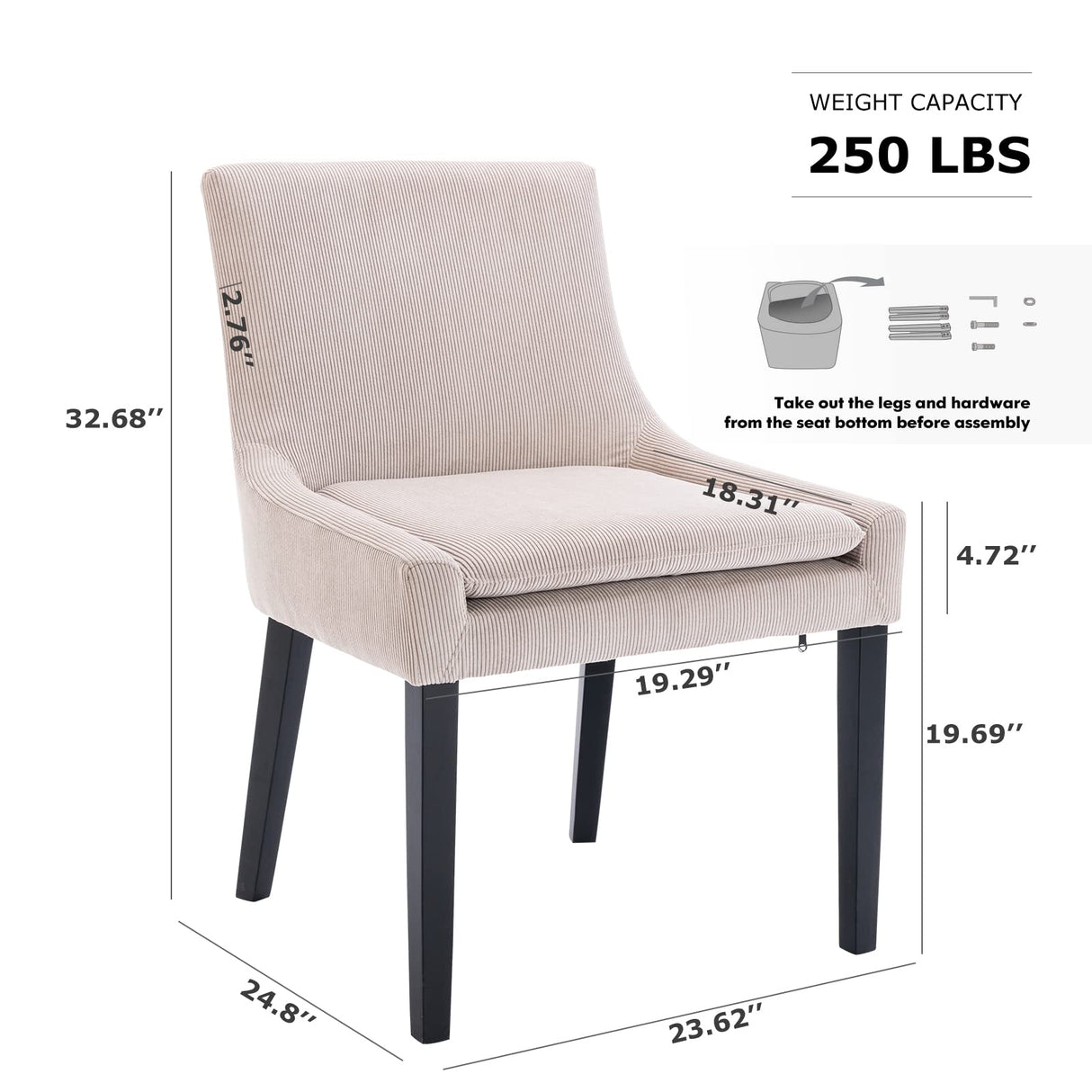 COLAMY Modern Dining Chairs Set of 6, Upholstered Corduroy Accent Side Leisure Chairs with Mid Back and Wood Legs for Living Room/Dining Room-Beige COLAMY