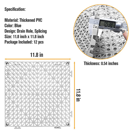 12 Pcs Drainage Mat Modular Interlocking Cushion 11.8" x 11.8" Interlocking Garage Floor Tiles Non-Slip Splicing Interlocking Rubber Floor Tiles for Drain, Deck, Pool, Outdoor/Indoor (Grey) JOHAHTANG