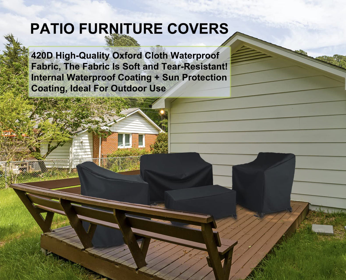 MaWGcowerd Patio Furniture Cover-420D Oxford Cloth Sofa Table Chair Waterproof Cover, 4 Piece Set of Outdoor Garden Patio Furniture Waterproof Dustproof Sunscreen Cover MaWGcowerd