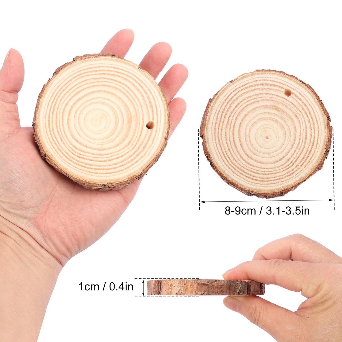 80 PCS 3.2-3.6inch Unfinished Wood Slices, Natural Wood Slices, Predrilled with Hole Wood Slice for DIY Arts Craft Christmas Ornaments