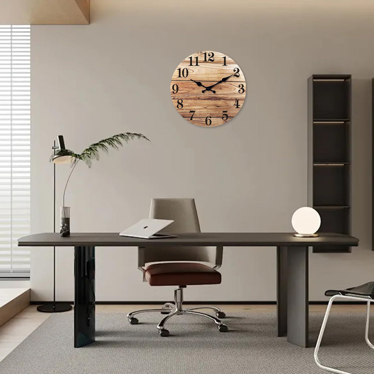 XNM Round Wood Wall Clock for Kitchen 12 Inch Farmhouse Small Wall Clocks Battery Operated Brown Wall Clock Silent (MDF No Solid Wood) XNM