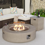 COSIEST 2-Piece Outdoor Propane Firepit Table Set w Tank Table, 42" Fire Table Certified, 50,000 BTU w Gray Round Base,Wind Guard and 16 inches Tank Side Table 20lb for Garden,Pool COSIEST