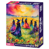 Springbok's Witches Gathering 500 Piece Puzzle for Adults is a Watercolor Image of Witches Gathering in a Blossoming Field Springbok