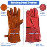 QeeLink Welding Gloves - Heat/Fire Resistant Lined Leather and Fireproof Stitching-Fireplace/BBQ/Gardening for Men or Women (14-inch, Brown) QeeLink