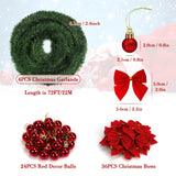 72Feet Christmas Garland, Icnice Garland Christmas Decorations with 36 Xmas Red Velvet Bow and 24Decor Ball, Artificial Pine Garland Xmas Tree Wreath Non-Lit Greenery Decoration for Home Wedding Party Icnice