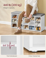 VASAGLE CUSTOS Collection - Shoe Bench, Storage Bench with Padded Seat, Entryway Bench with 15 Compartments, for Bedroom, 11.8 x 41.3 x 18.9 Inches, Cloud White and Dove Gray ULHS15WT VASAGLE