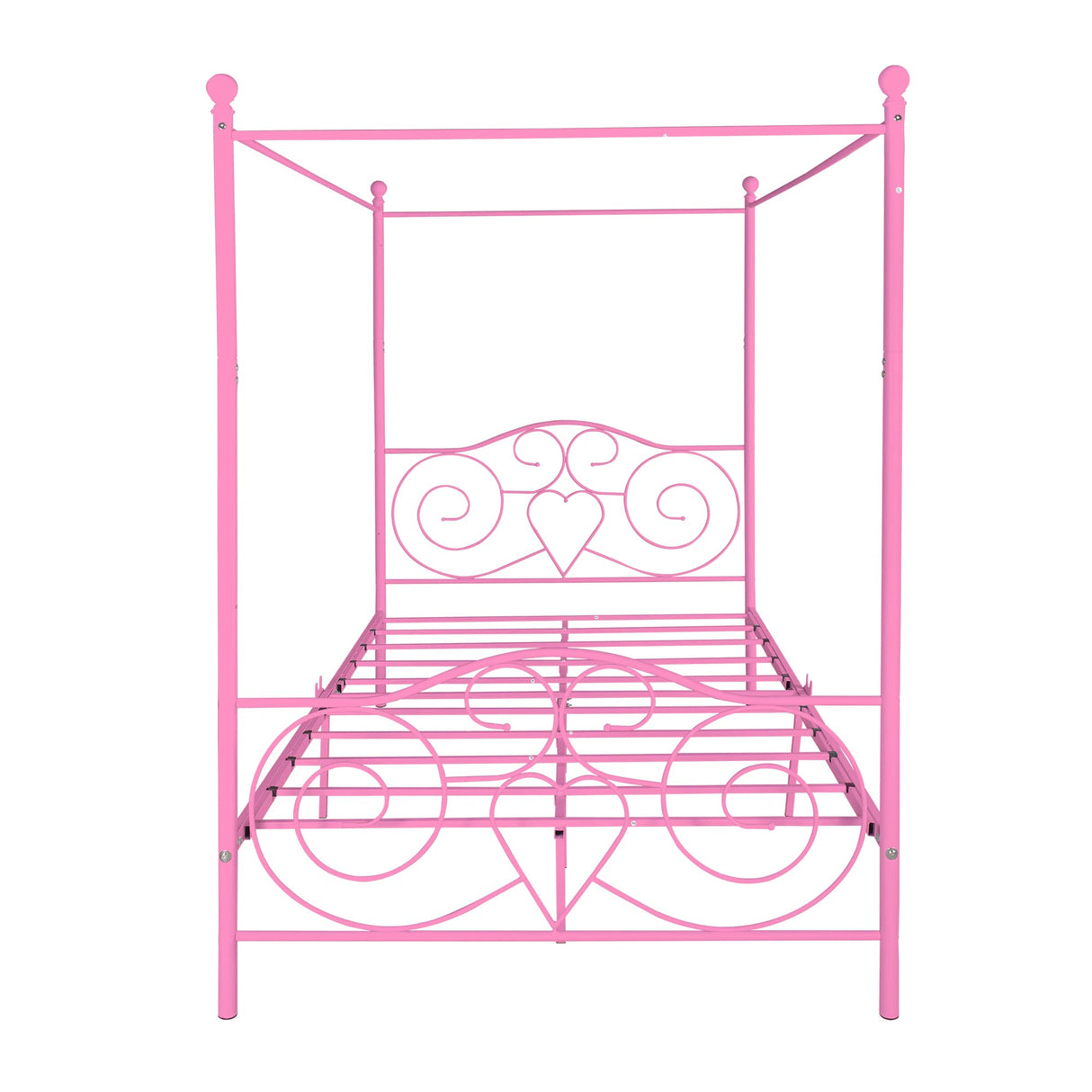 Albearing Canopy Bed Frame Platform Metal Bed Frame Heavy Duty Steel Slat and Support with Headboard and Footboard No Box Spring Required (Full, Pink) Albearing