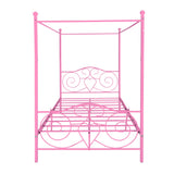 Albearing Canopy Bed Frame Platform Metal Bed Frame Heavy Duty Steel Slat and Support with Headboard and Footboard No Box Spring Required (Full, Pink) Albearing