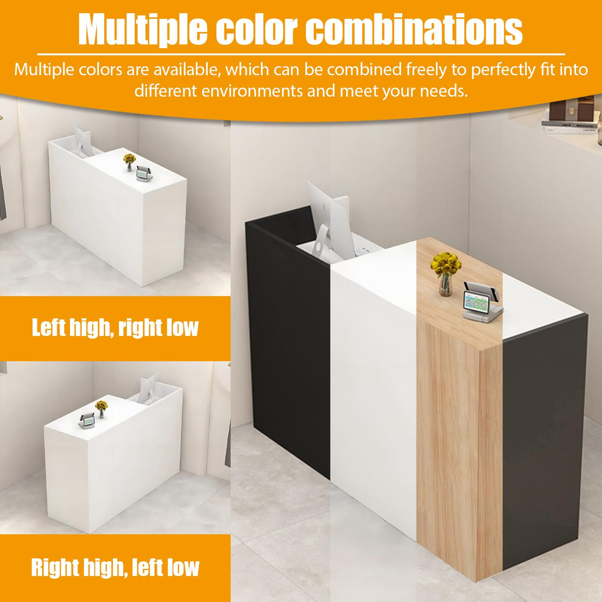 Reception Desk with Counter, L 35.4-74.8'' , Modern Front Desk Reception Counter, Solid wood ecological board, large storage space,with Storage Drawers, front office desk for Salon, Office, Lobby EQWZUPD