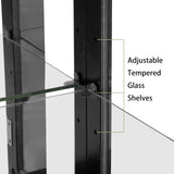 KEIKI Curio Cabinet, 48" H Lighted Glass Display Cabinet w/Adjustable Shelves, Acrylic Mirrored Back Panel, Tempered Glass Doors, Black (Bulb Not Included) KEIKI