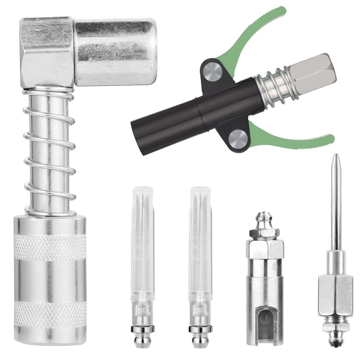 lasuroa 6pcs Grease Gun Fitting Kit, 90 Degree Grease Coupler Grease Needle Nozzle Tip Dispenser Grease Injector Needle Grease Gun Adapter Accessories Fit 1/8" NPT Grease Guns, Easy to Connect lasuroa