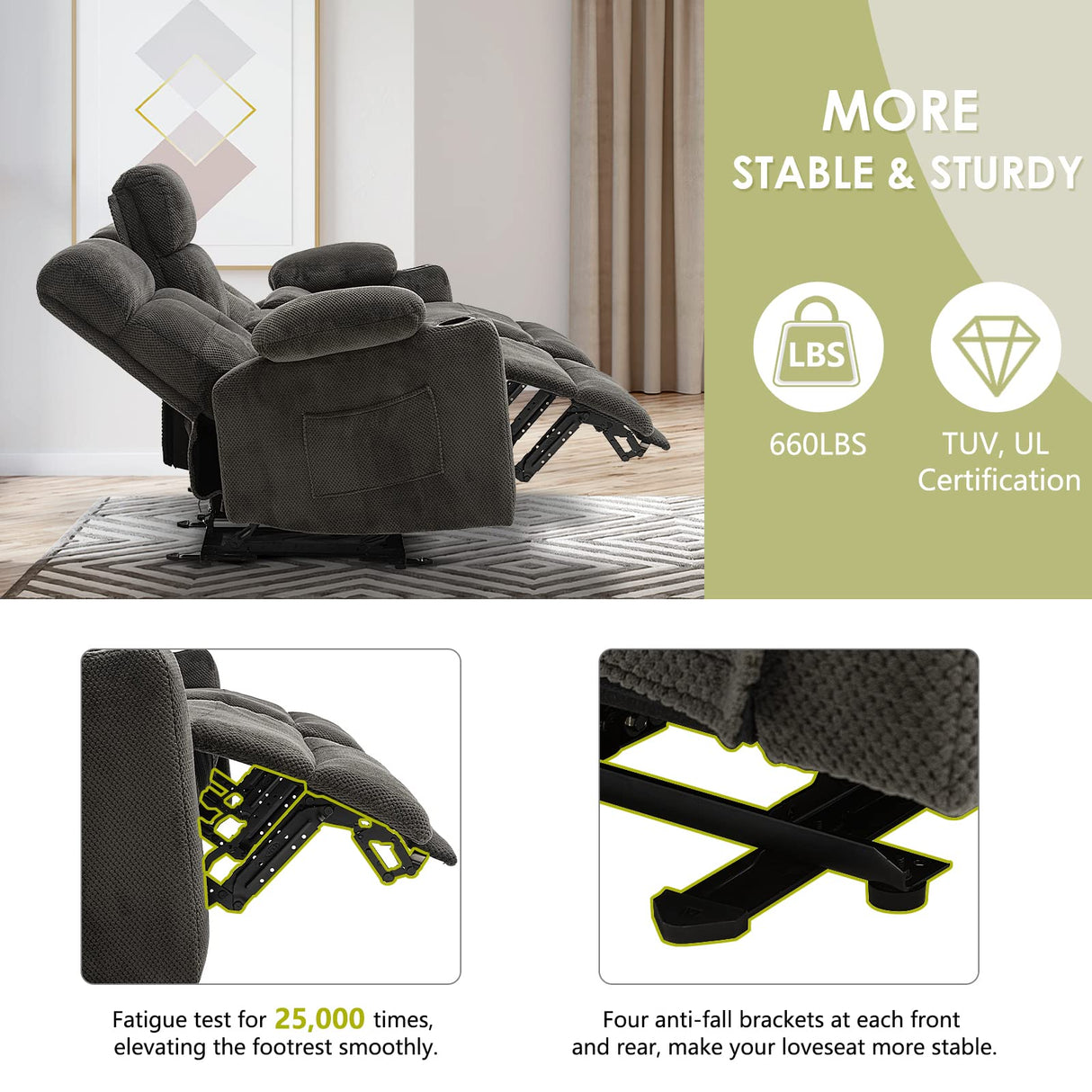 Consofa Power Reclining Loveseat with Console, Power Loveseat Recliner Sofa with Heat and Massage, Extended Footrest, Reclining Loveseat with Cup Holders, Lumbar Support for Living Room, RV Loveseat Consofa