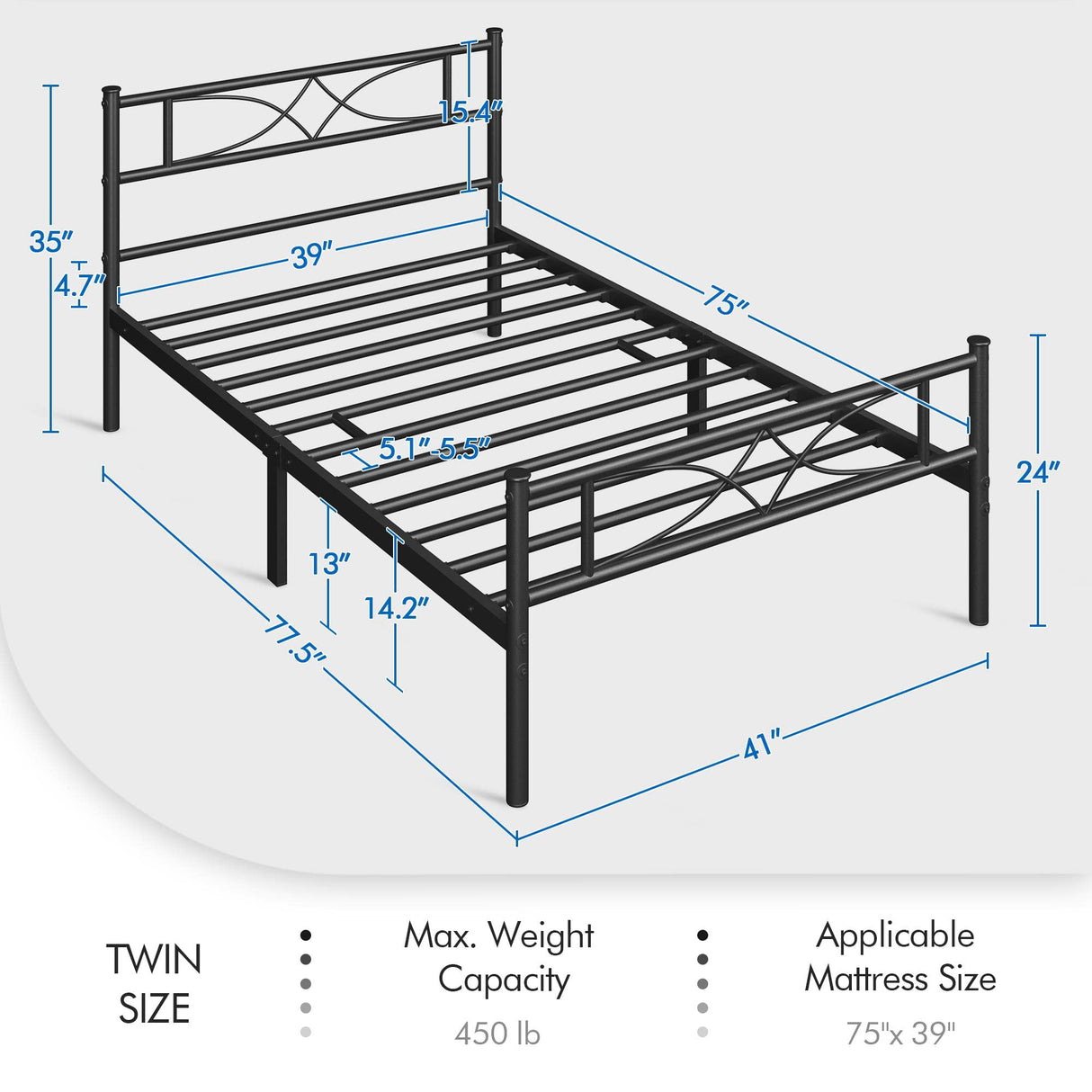 Yaheetech Twin Size Bed Frame Metal Platform Bed with Curved Design Headboard Footboard/No Box Spring Needed/Mattress Foundation/Heavy-Duty Support/Easy Assembly/Black Yaheetech