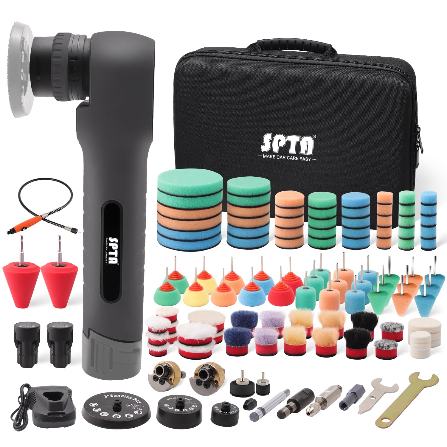 Cordless Mini Polisher, SPTA 12V Cordless Polisher for Detailed Polishing, Cordless Car Buffer Polisher, RO&DA Buffer Polisher with Mini Polishing Pads and Wool Pads for Polishing, Sanding, C - WoodArtSupply