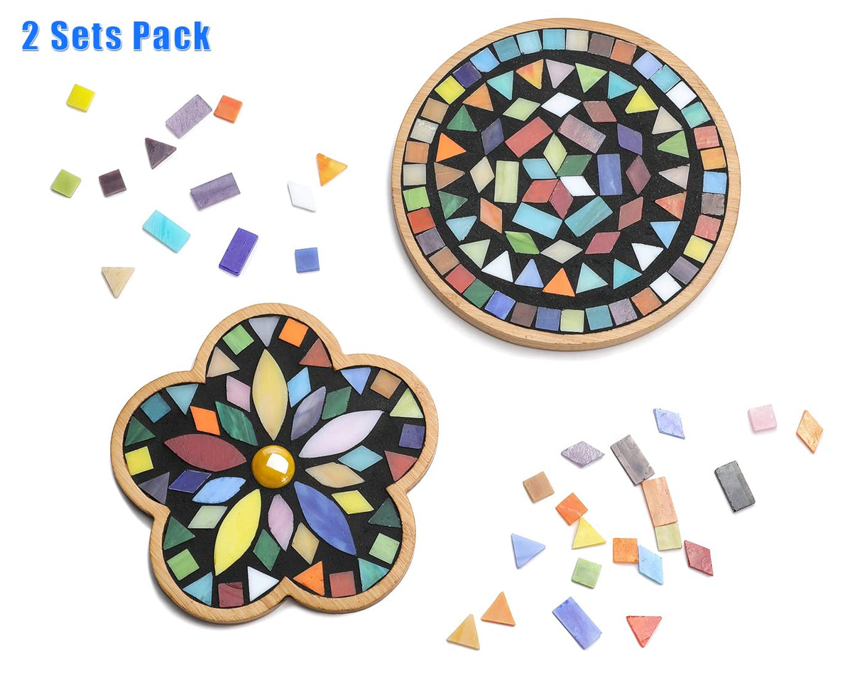 Lanyani 2 Sets of DIY Mosaic Craft Kits Mosaic Tiles Coaster Kit Make Your Own Mosaic Project Handmade Craft Set with Stained Glass Mosaic Tile Pieces for Decoration and Gift Lanyani