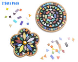 Lanyani 2 Sets of DIY Mosaic Craft Kits Mosaic Tiles Coaster Kit Make Your Own Mosaic Project Handmade Craft Set with Stained Glass Mosaic Tile Pieces for Decoration and Gift Lanyani